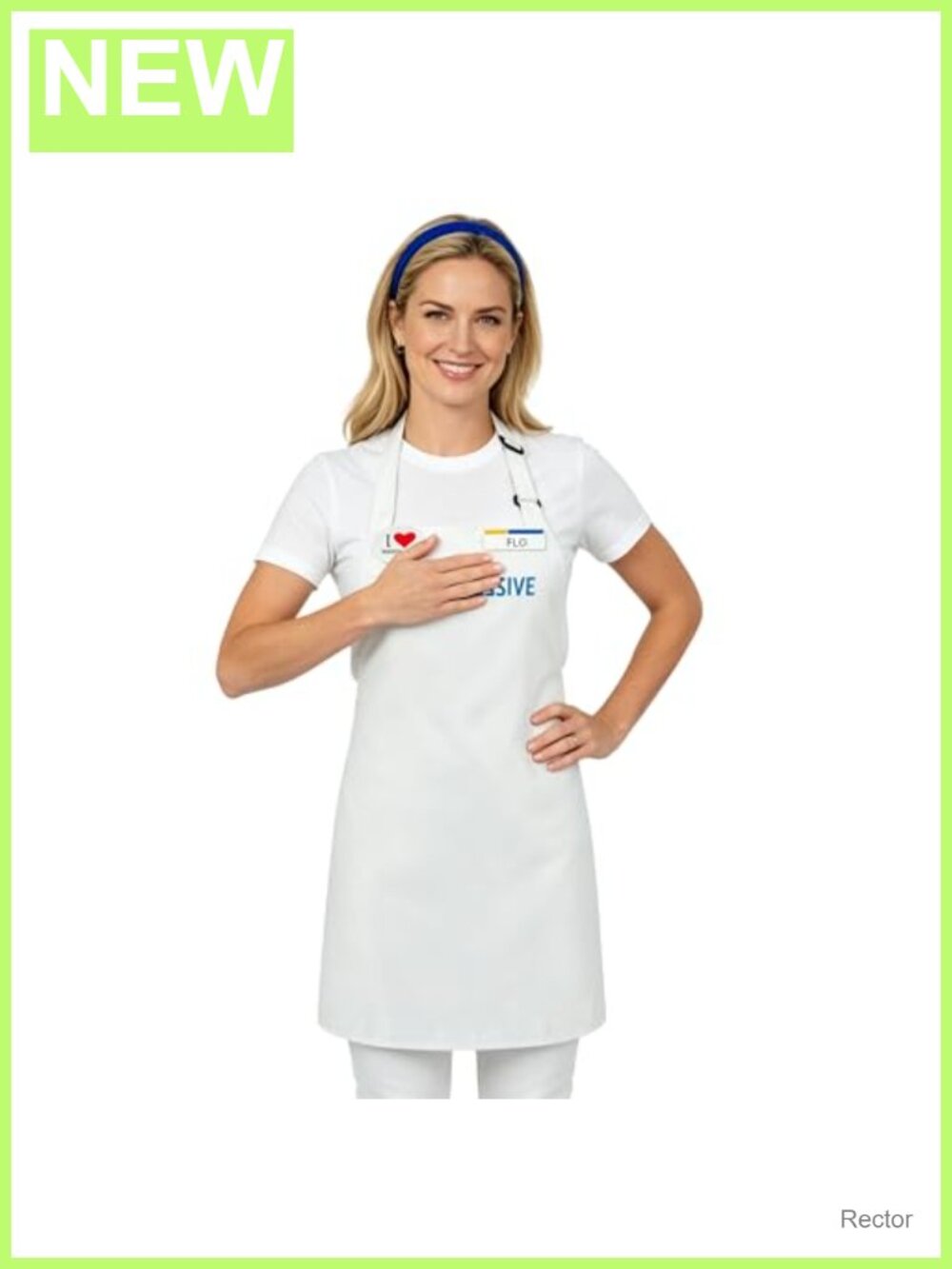 Women's Flo Costume White Apron with Button & Nametag Headband Halloween